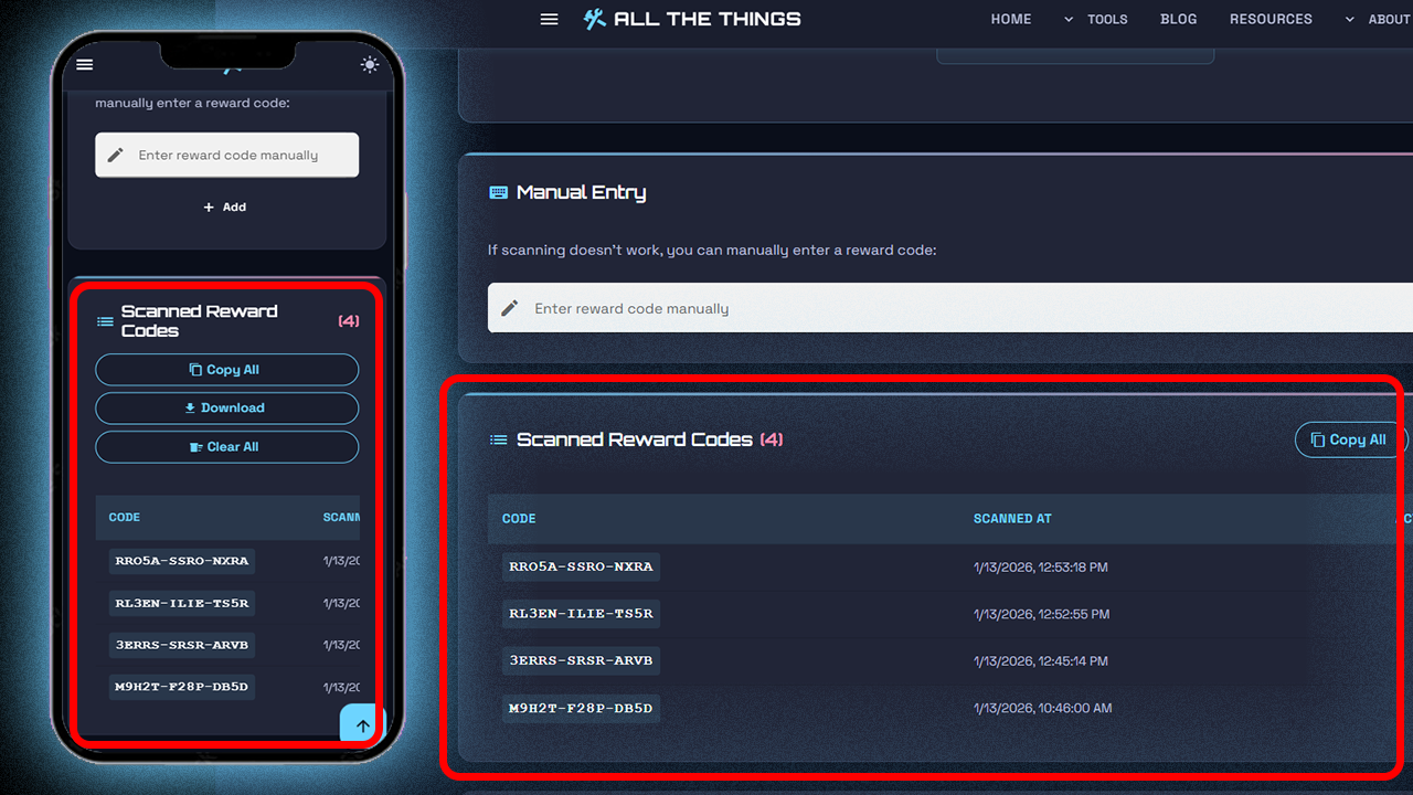 Managing your reward codes.