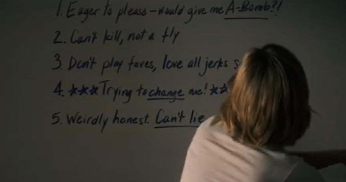 Carol's dry erase board with notes about the Deneb aliens