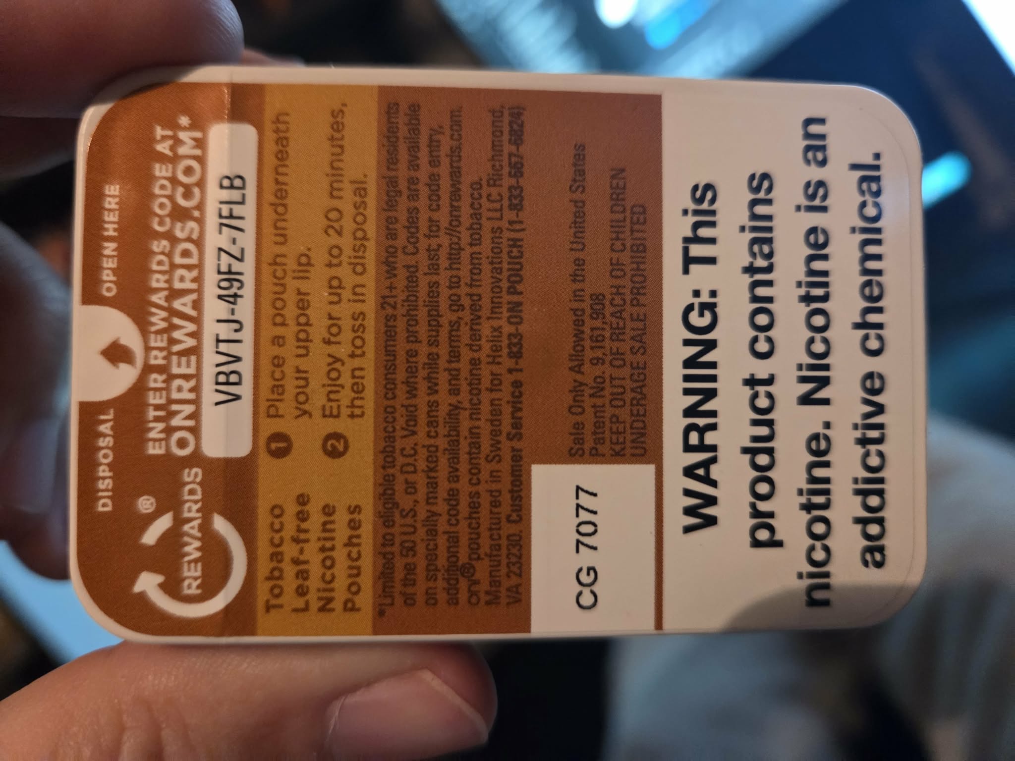 On! Nicotine reward code location